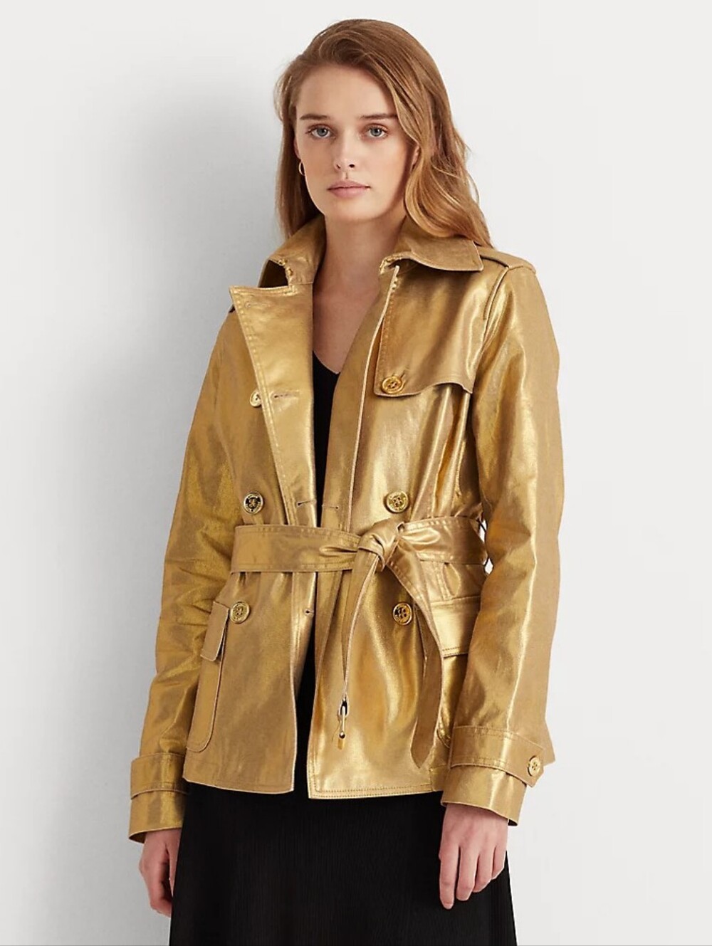 Ralph Lauren Metallic Twill Trench Coat Gold